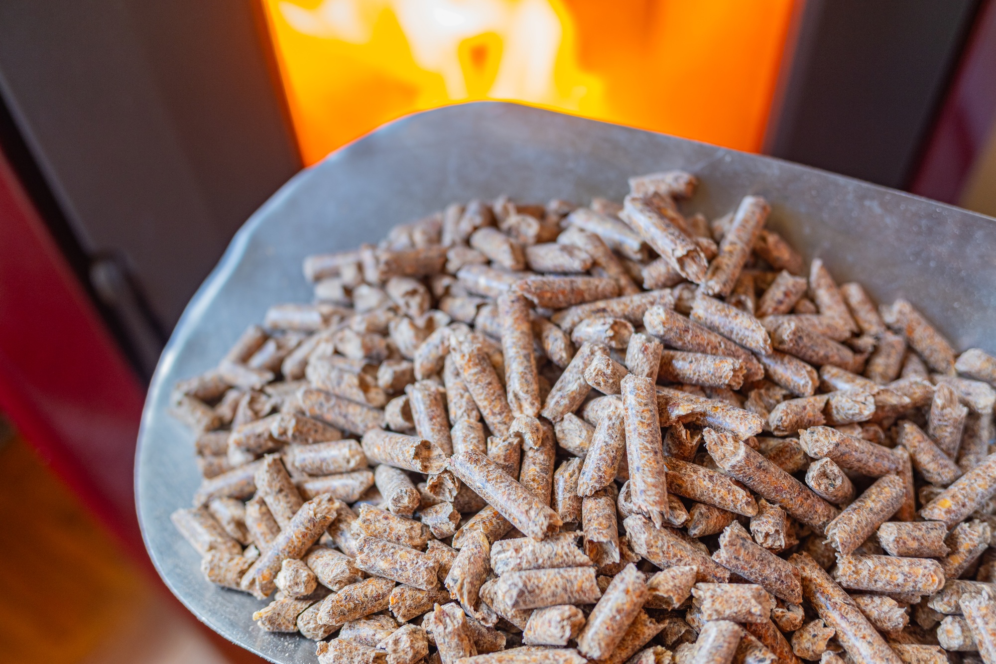 close-up view of waste wood pellets for a stove